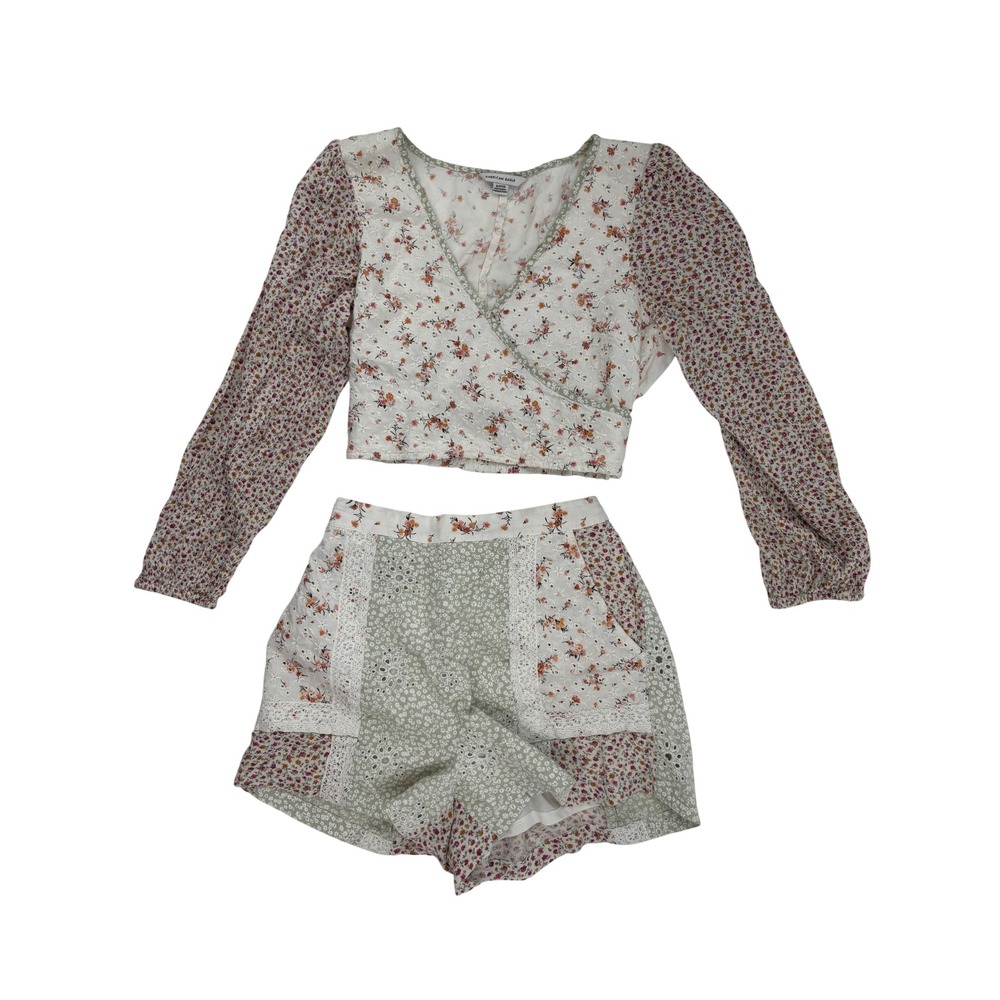 American Eagle Floral Patchwork 2 Piece Set Crop … - image 1